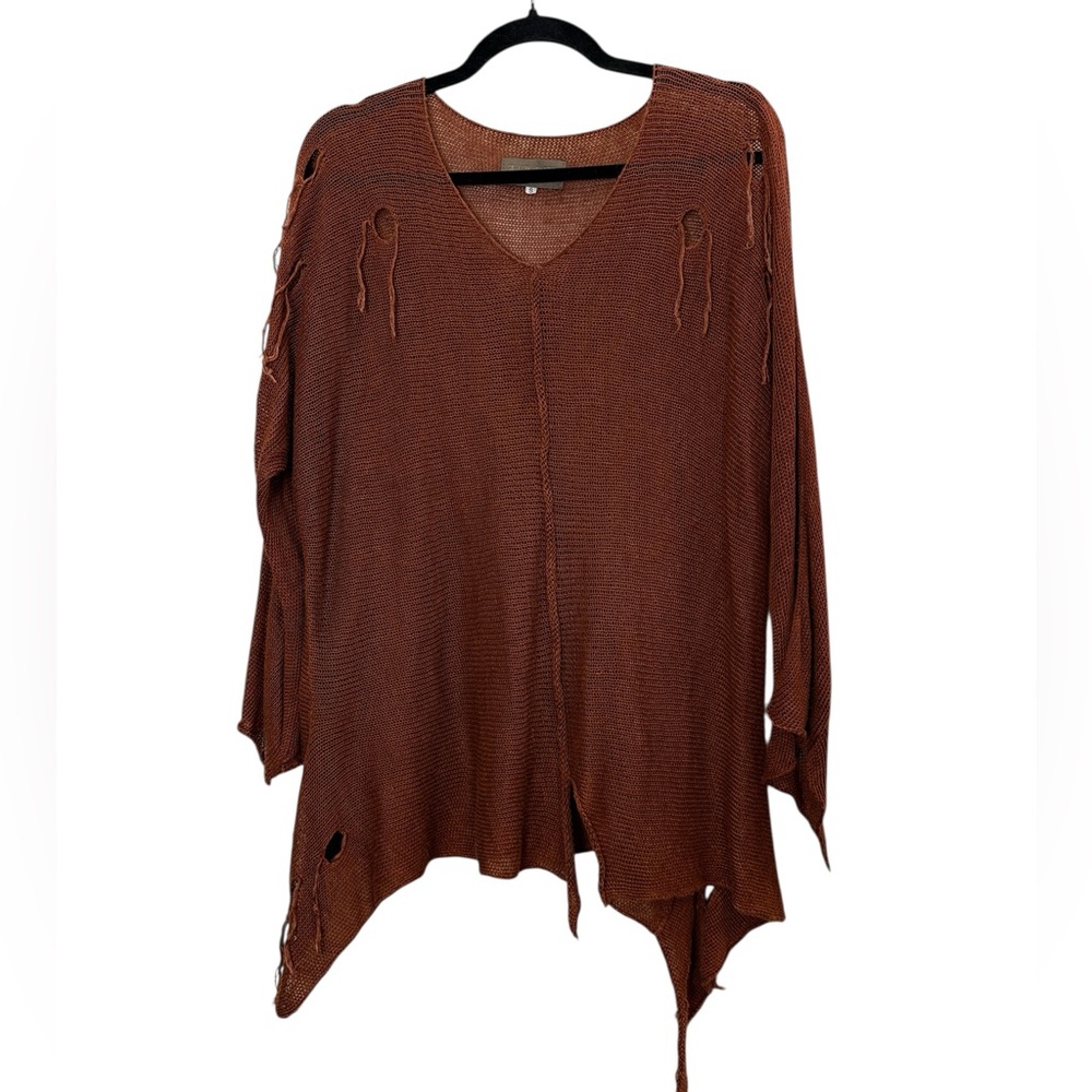Zuza Bart Women’s 100% Linen Artsy Minimalist V neck Linen Sweater sz S